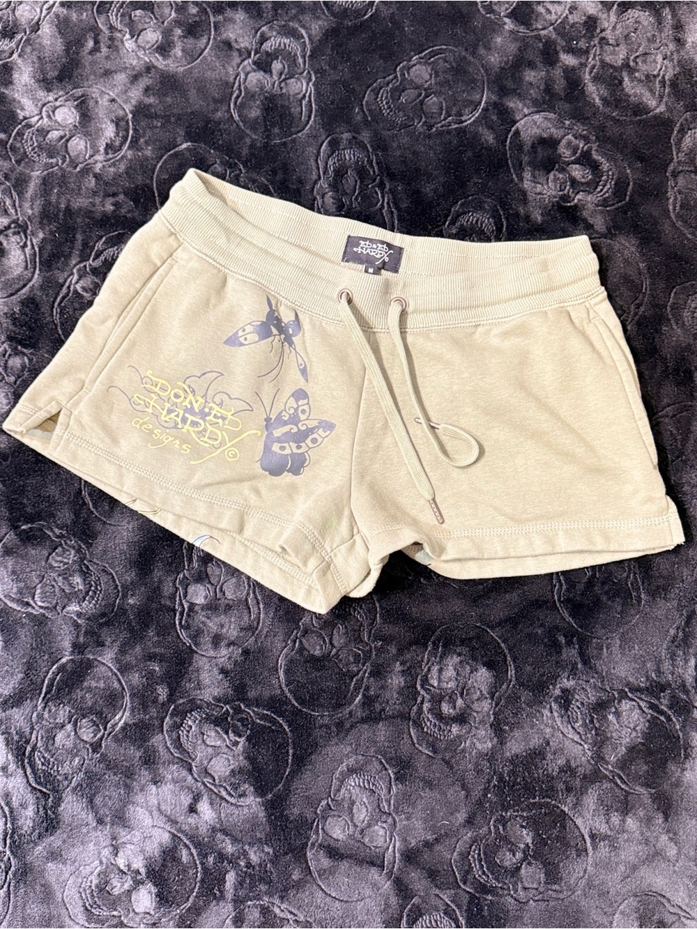 Ed by Ed Hardy Womens M Tattoo Butterfly Shorts Y2K McBling 2000s Green